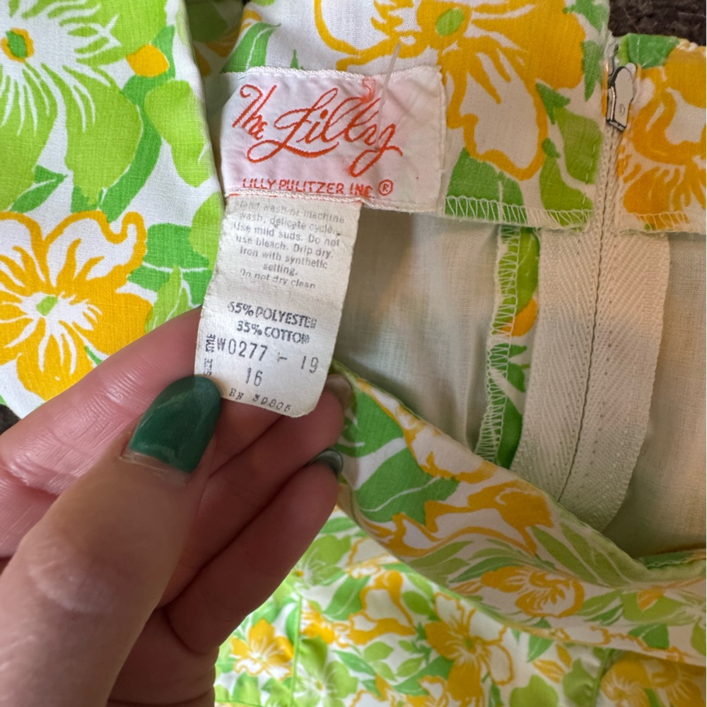 Vintage The Lilly Pulitzer Size 16 Pleat Stitch 60’s Green Yellow Floral Preppy - Picture 3 of 5